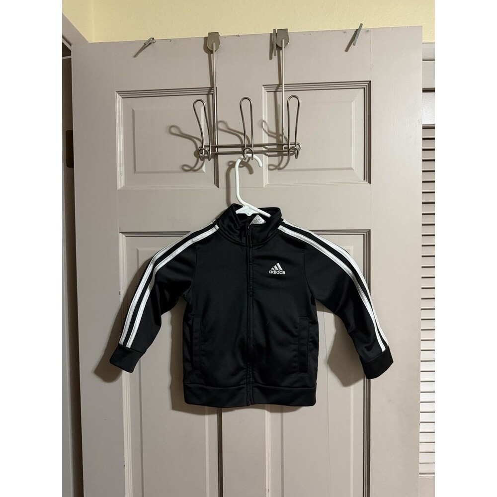Boys Adidas Full Zip Track Jacket Sweatshirt Size 2T Black  With White Stripes